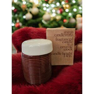 Aramis Candleworks Ceramic Crock Fragranced Candle 3" Tall Red & White NOS